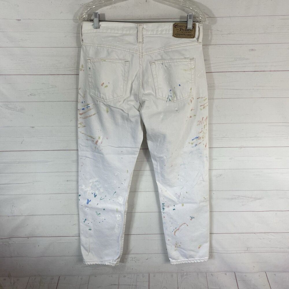 Polo Ralph Lauren Womens Avery Boyfriend Crop Paint Splatter Jeans Sz 27 White - Picture 3 of 14